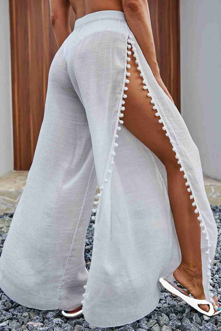 IGR Women Angelsin Pom Pom Detailed Slit Beach Pants Pareo White - Delmenhorst