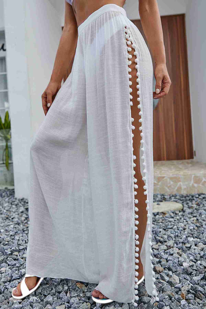 IGR Women Angelsin Pom Pom Detailed Slit Beach Pants Pareo White - Delmenhorst