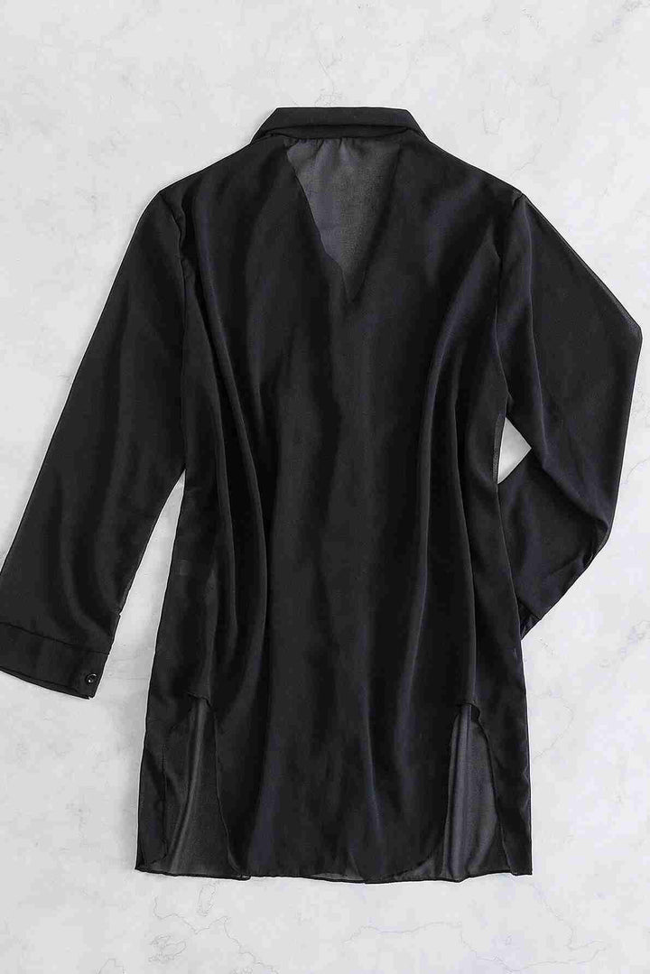 IGR Women Angel Chiffon Shirt Beach Dress Pareo Kimono Caftan أسود - ريفرتون