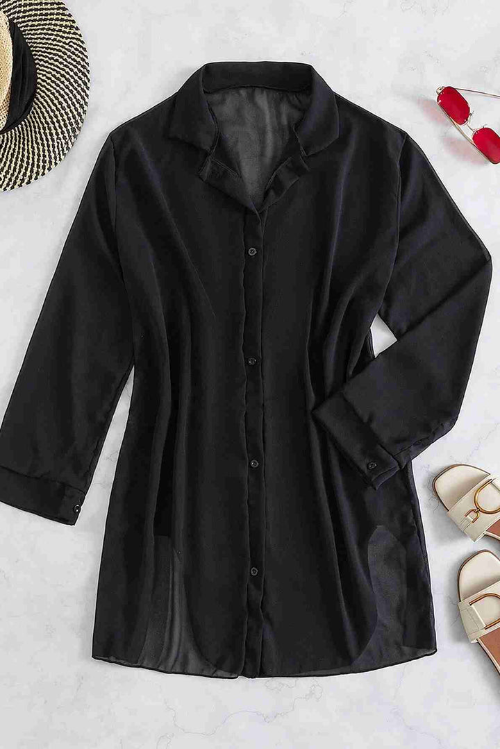 IGR Women Angel Chiffon Shirt Beach Dress Pareo Kimono Caftan أسود - ريفرتون