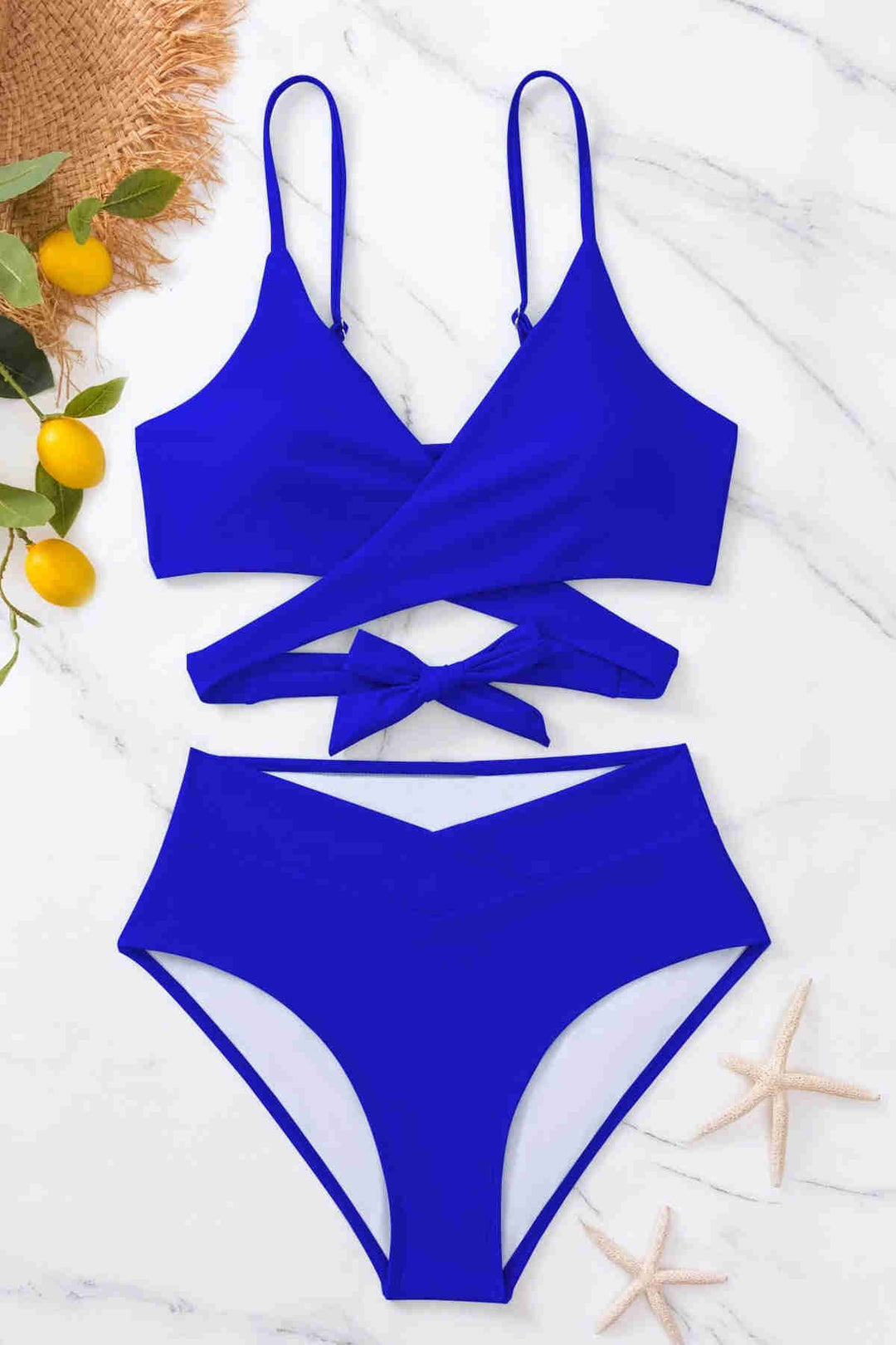 IGR Women Angels V-Cut Bikini Bottom with Waistband Detail Bikini Set Blue - Viareggio