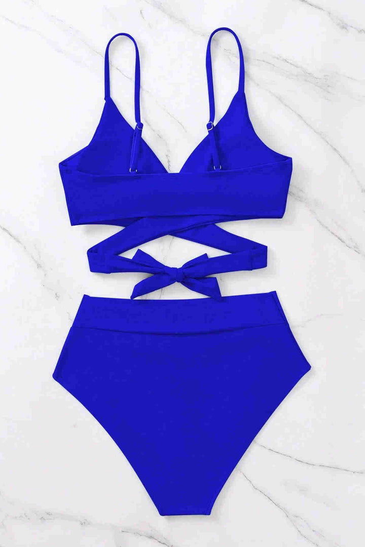 IGR Women Angels V-Cut Bikini Bottom with Waistband Detail Bikini Set Blue - Viareggio