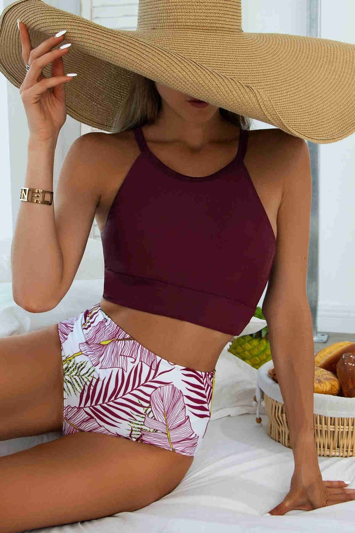 IGR Women Angels High Waist Printed Tankini Bikini Set Bordeaux - Aix-en-Provence