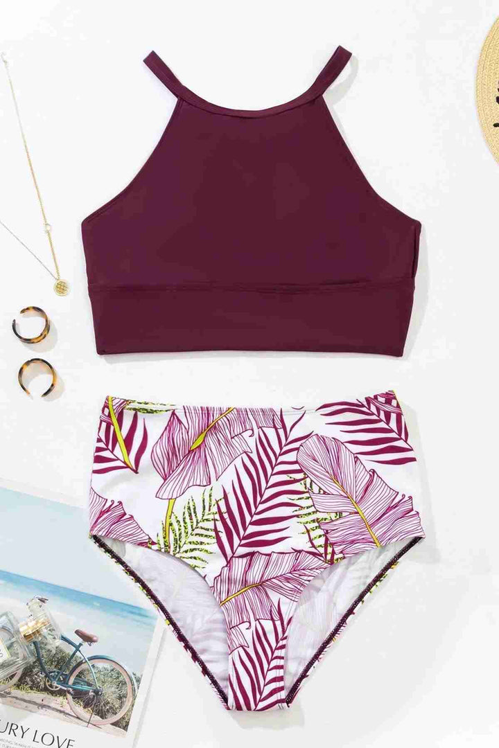 IGR Women Angels High Waist Printed Tankini Bikini Set Bordeaux - Aix-en-Provence