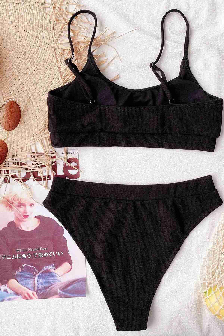 IGR Women Angels High Waist Ribbed Fabric Bikini Bottom Black - Cedar Falls