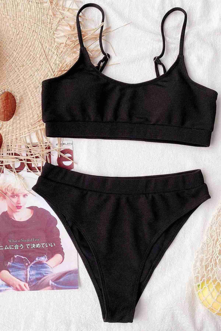 IGR Women Angels High Waist Ribbed Fabric Bikini Bottom Black - Cedar Falls