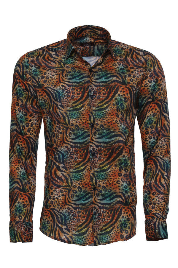 WSS Animal Patterned Long Sleeves Multicolor Men Shirt  - Seattle
