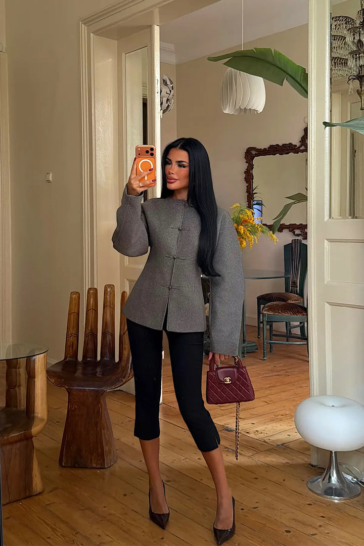 EYY Women Anthracite Jacket with Button Detail - Pearland