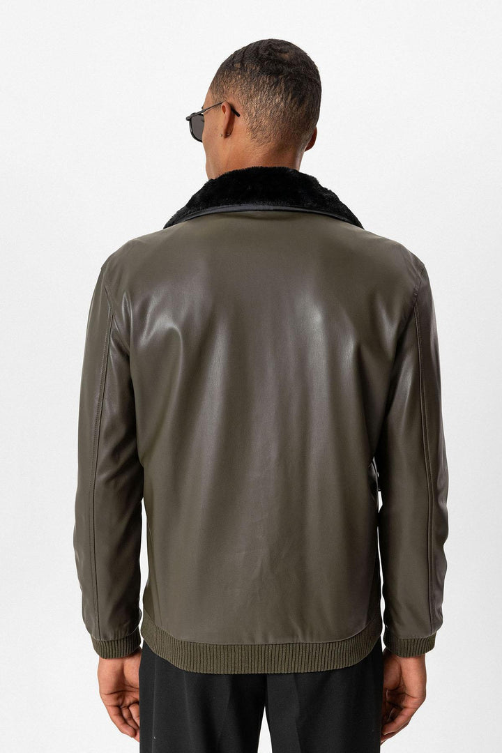 ANT Double Pocket Fur Collar Leather Coat - Victoriaville