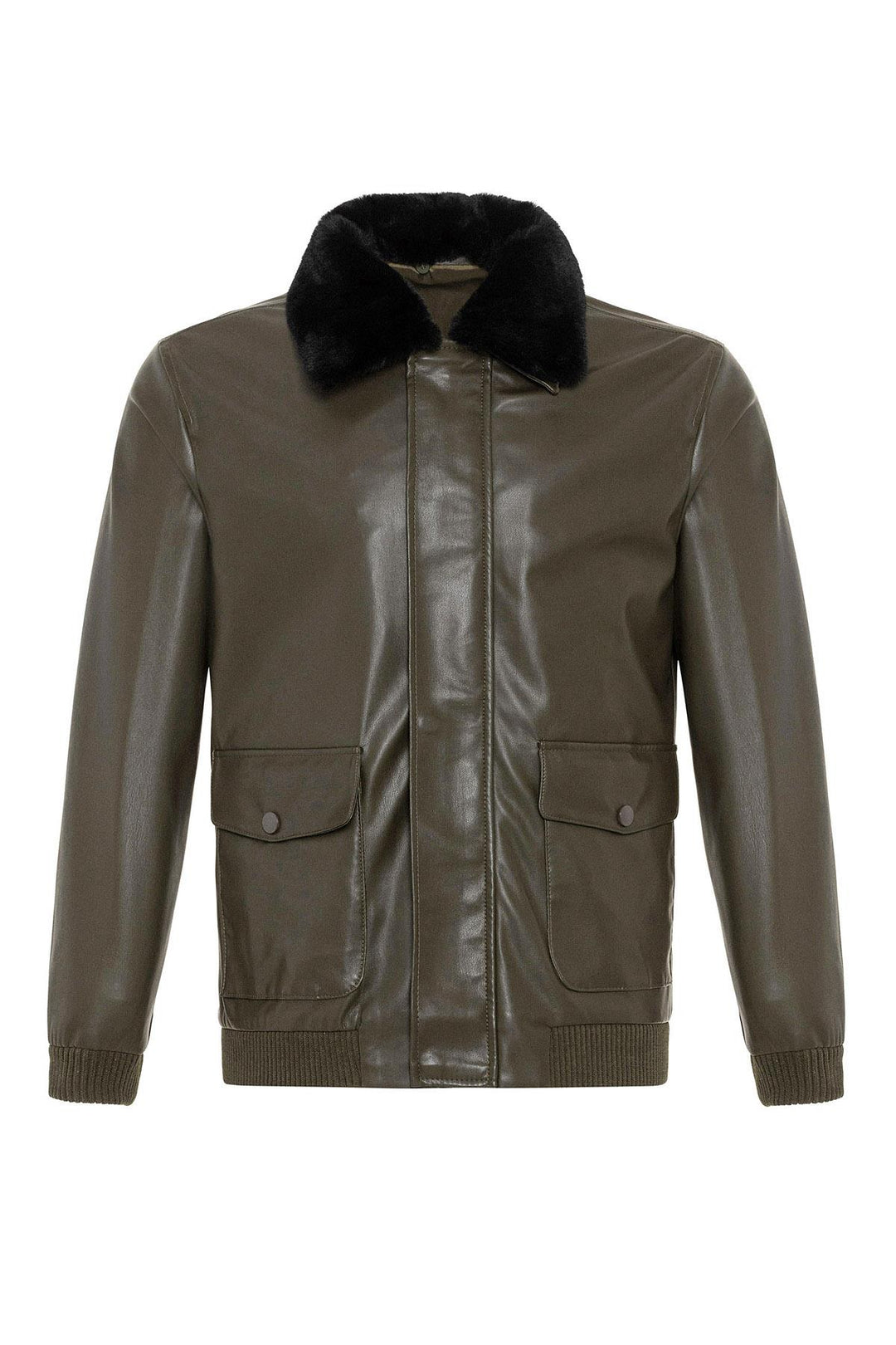 ANT Double Pocket Fur Collar Leather Coat - Victoriaville