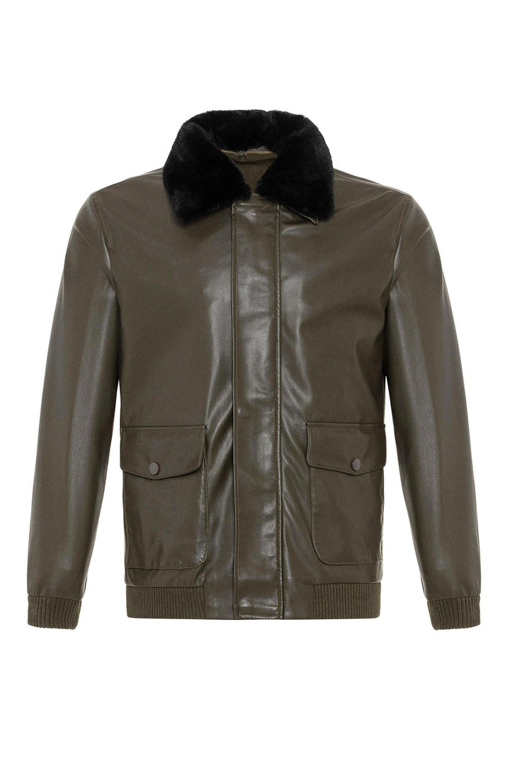 ANT Double Pocket Fur Collar Leather Coat - Victoriaville
