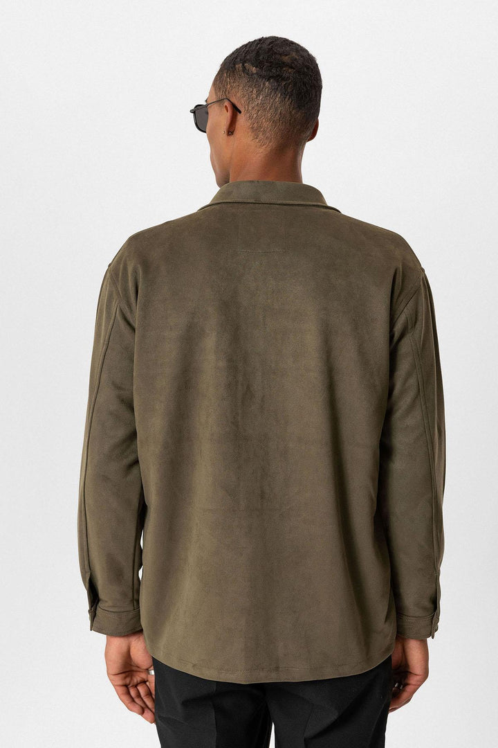 قميص رجالي من ANT Suede بقصة عادية مع أزرار معدنية - لينوود