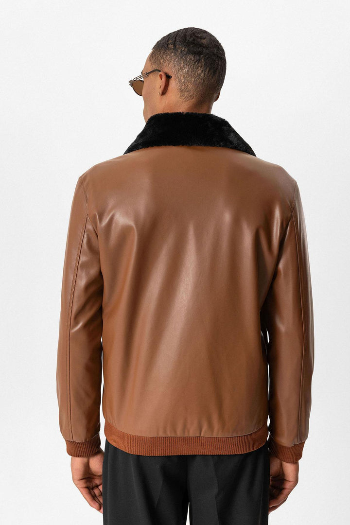 ANT Double Pocket Fur Collar Leather Coat - Irákleio
