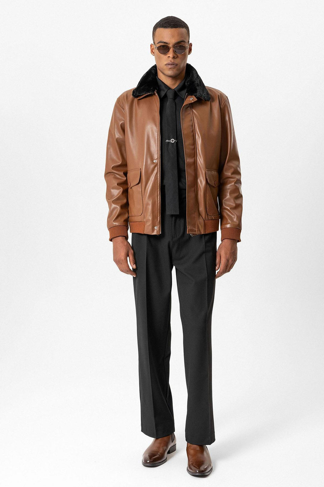 ANT Double Pocket Fur Collar Leather Coat - Irákleio