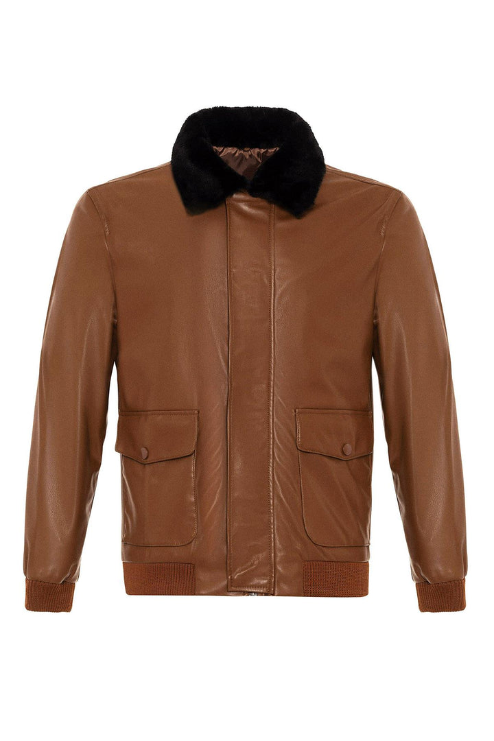 ANT Double Pocket Fur Collar Leather Coat - Irákleio