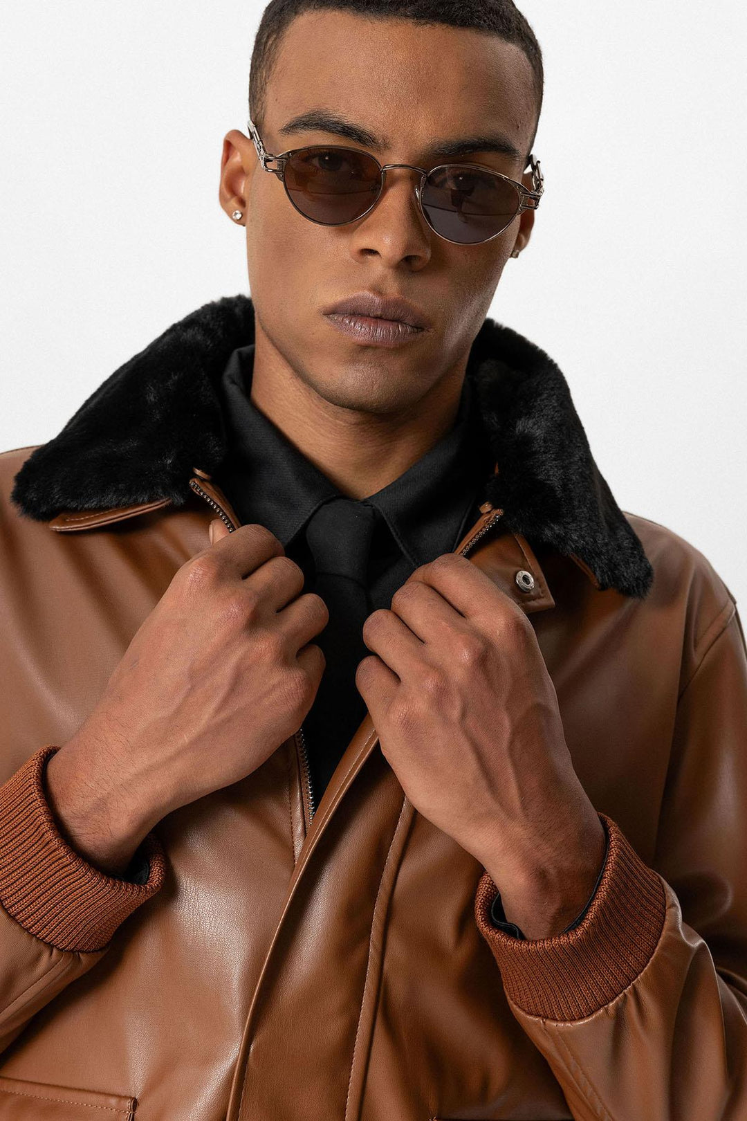 ANT Double Pocket Fur Collar Leather Coat - Irákleio