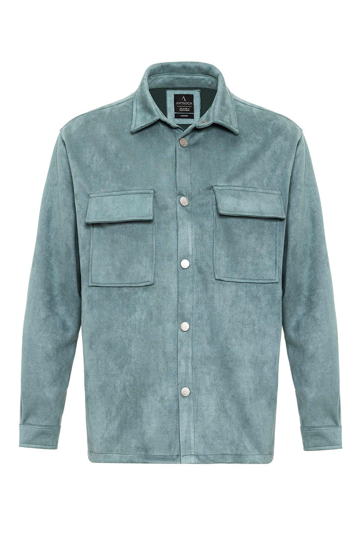قميص رجالي من ANT Suede بقصة عادية مع أزرار معدنية - هيرموسيلو