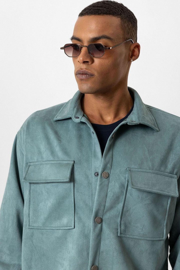 قميص رجالي من ANT Suede بقصة عادية مع أزرار معدنية - هيرموسيلو