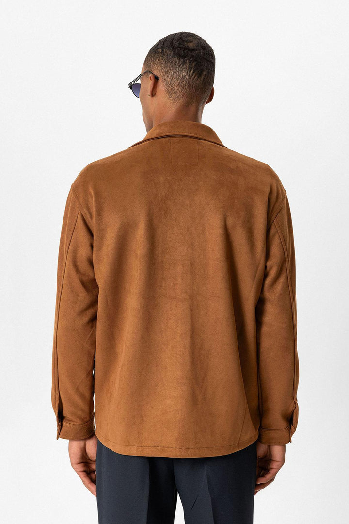 قميص رجالي من ANT Suede بقصة عادية مع أزرار معدنية - بايتاون
