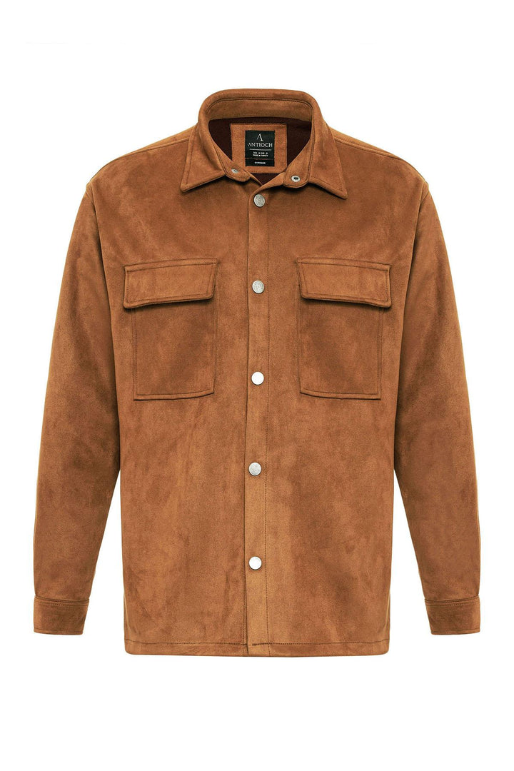 قميص رجالي من ANT Suede بقصة عادية مع أزرار معدنية - بايتاون