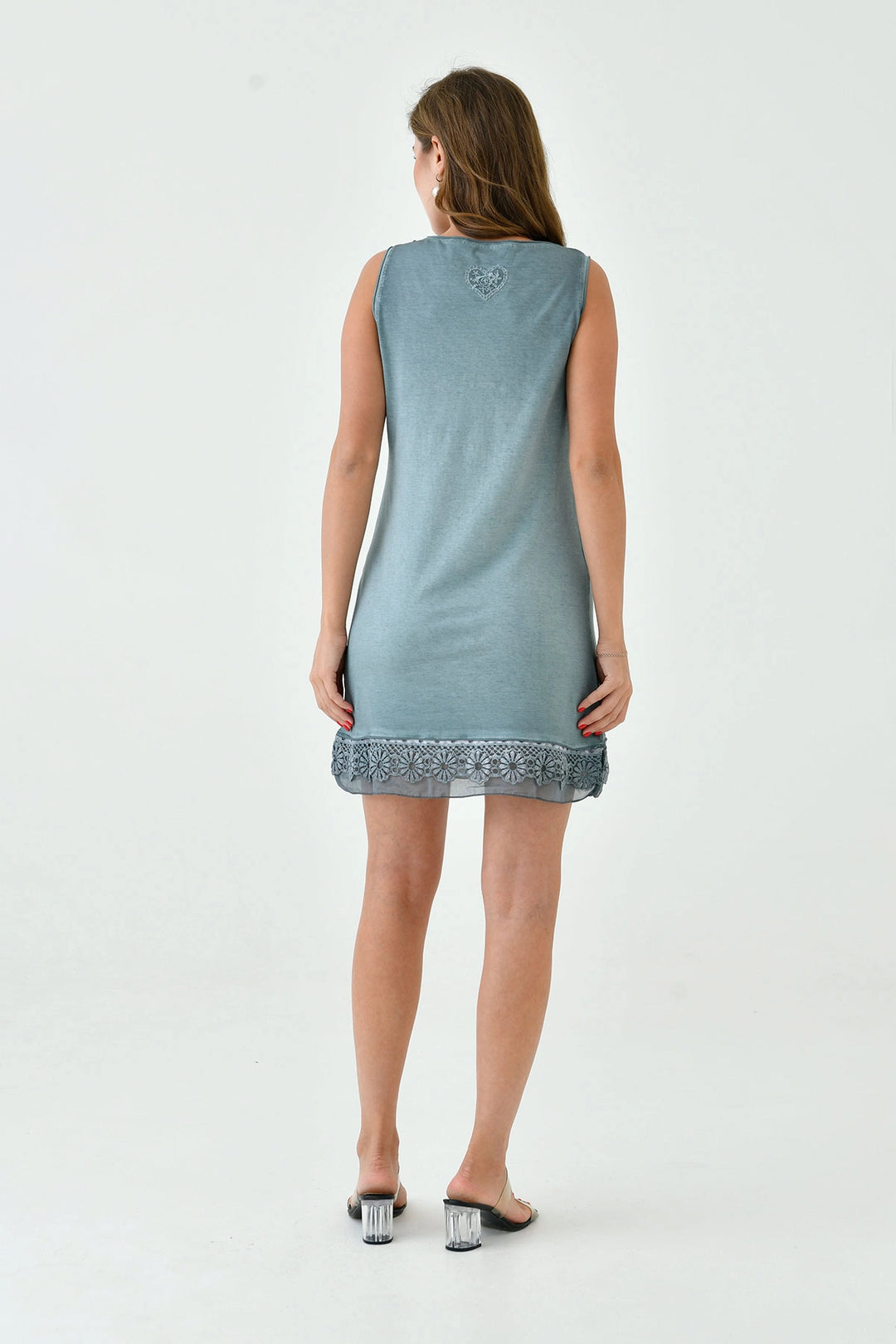 Anthracite Sleeveless Viscose Dress with Guipure Detail and Color Gradient for Summer BC25PKN13 - Sidcup