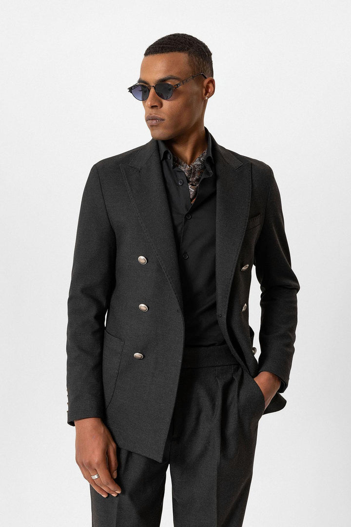 ANT Antioch Anthracite Unlined Double Breasted Men's Blazer Jacket - Meridian