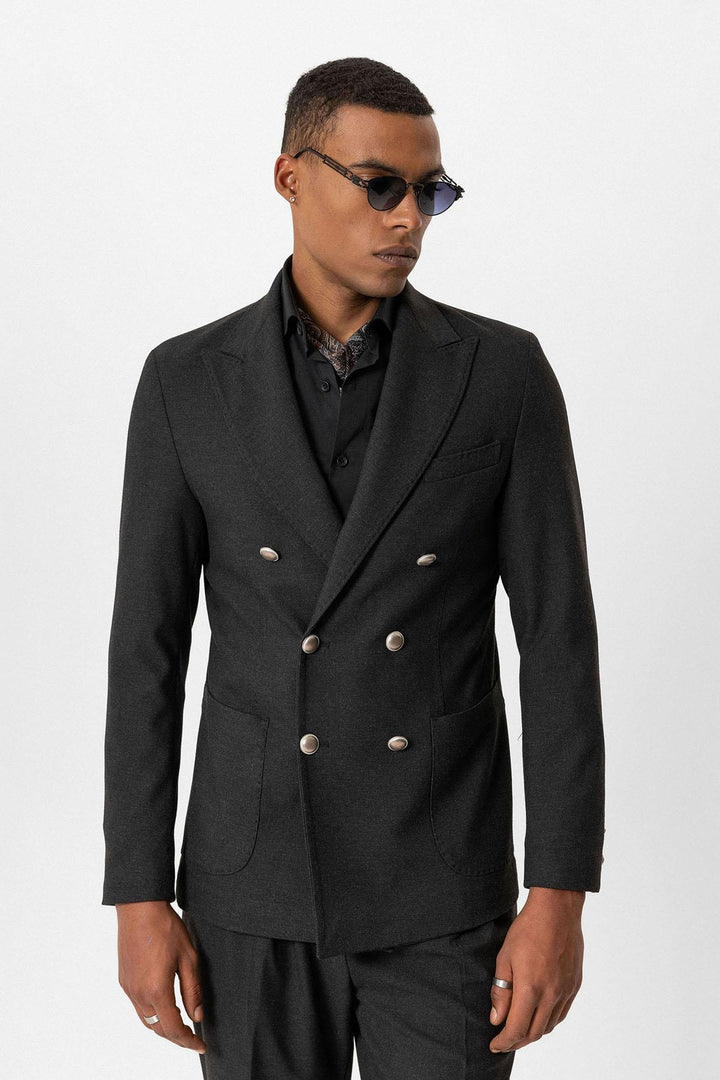 ANT Antioch Anthracite Unlined Double Breasted Men's Blazer Jacket - Meridian