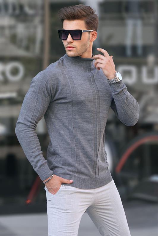 MDX Anthracite Fisherman Collar Patterned Sweater 6825 - Ellicott City