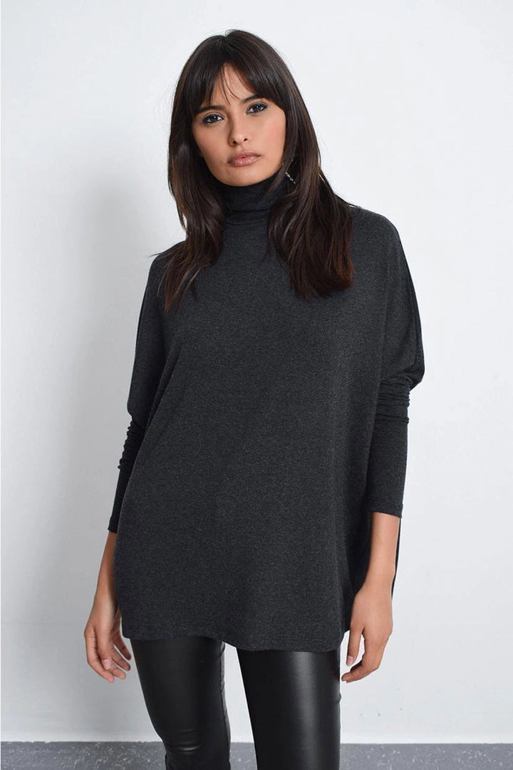 Anthracite Fisherman Collar Long Sleeve Knit Sweater BCBSK-25700-K4609 - Empalme