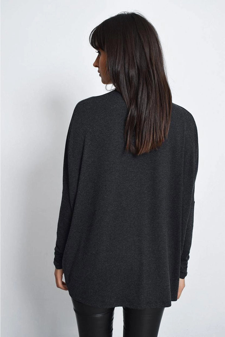 Anthracite Fisherman Collar Long Sleeve Knit Sweater BCBSK-25700-K4609 - Empalme