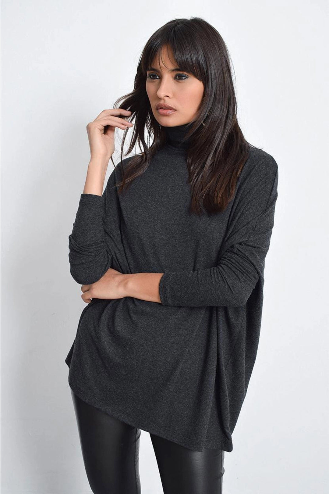Anthracite Fisherman Collar Long Sleeve Knit Sweater BCBSK-25700-K4609 - Empalme