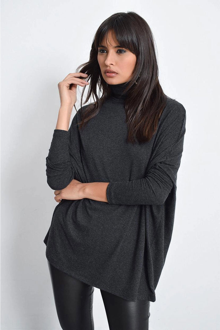 Anthracite Fisherman Collar Long Sleeve Knit Sweater BCBSK-25700-K4609 - Empalme
