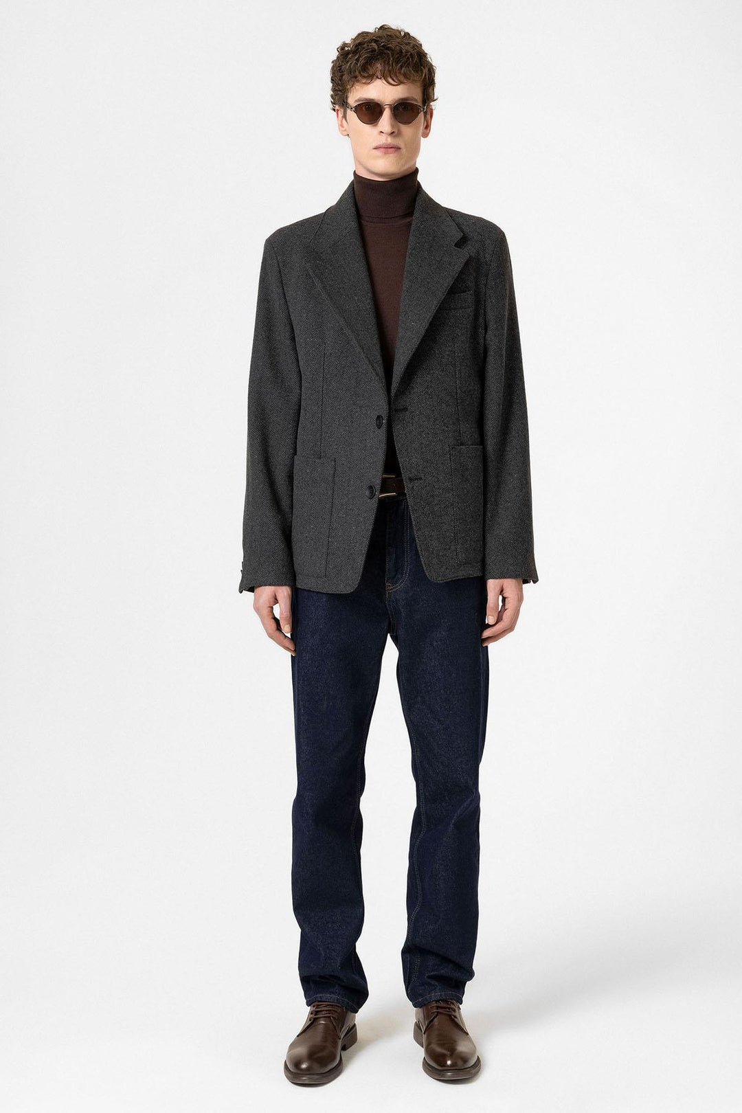 ANT Antioch Anthracite Herringbone Patterned Oversized Men's Blazer Jacket - Erie