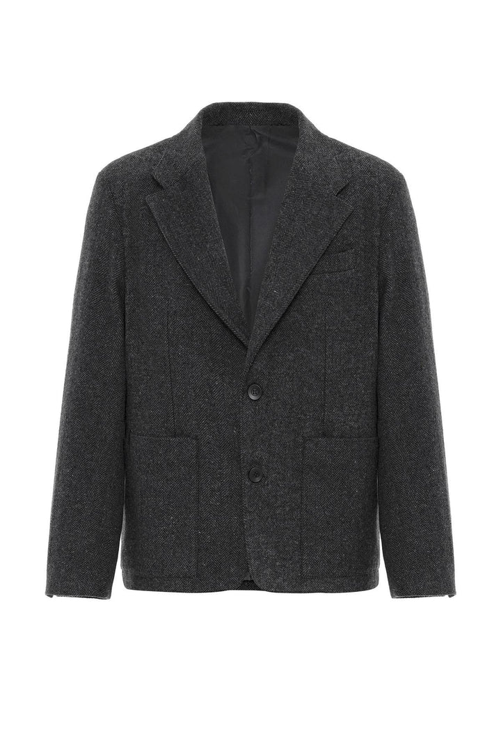 ANT Antioch Anthracite Herringbone Patterned Oversized Men's Blazer Jacket - Erie