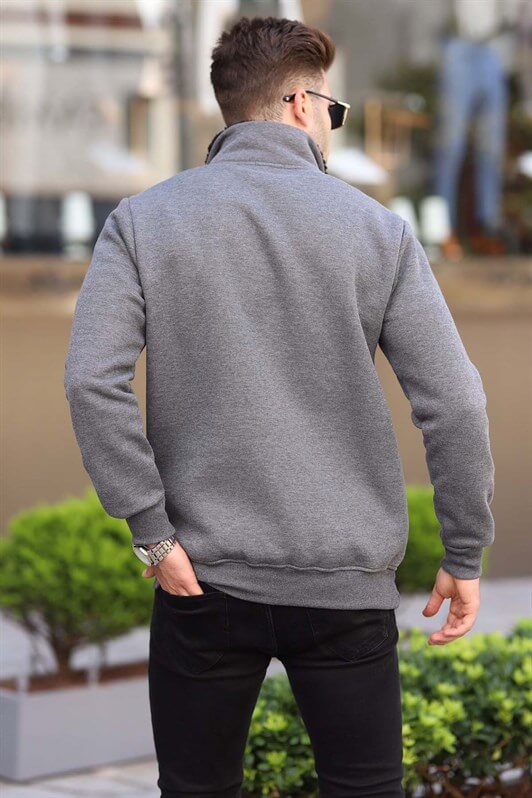 MDX Anthracite Printed Zipper Detailed Sweatshirt 6003 - Sumy