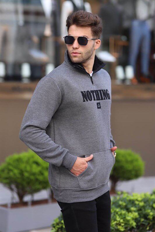 MDX Anthracite Printed Zipper Detailed Sweatshirt 6003 - Sumy
