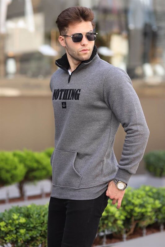 MDX Anthracite Printed Zipper Detailed Sweatshirt 6003 - Sumy