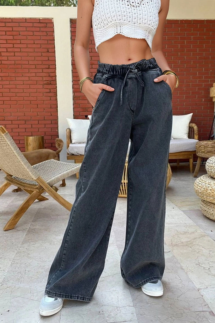 Antrasit Waist Elastic Wide Leg Pocket Washable Denim Pants BCBSK-25700-KT-0088 - Vila Franca de Xira