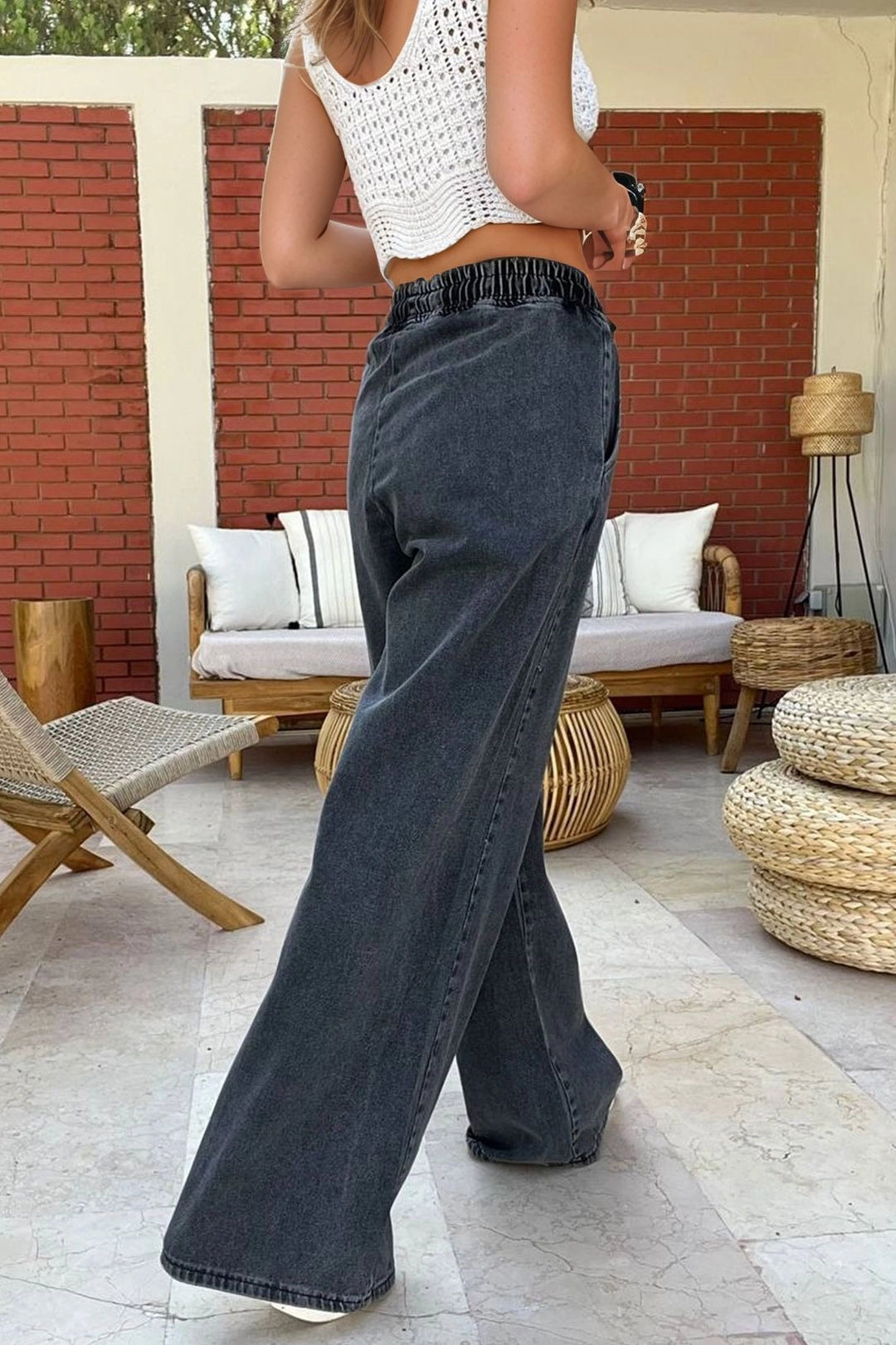 Antrasit Waist Elastic Wide Leg Pocket Washable Denim Pants BCBSK-25700-KT-0088 - Vila Franca de Xira