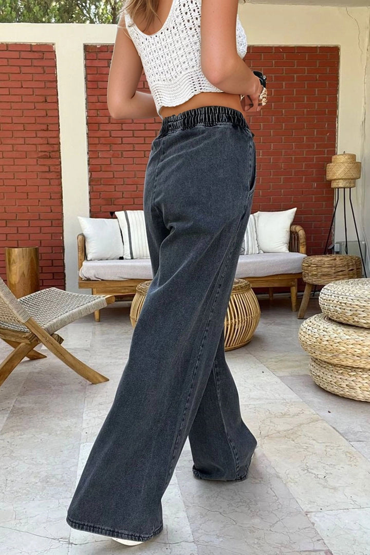 Antrasit Waist Elastic Wide Leg Pocket Washable Denim Pants BCBSK-25700-KT-0088 - Vila Franca de Xira