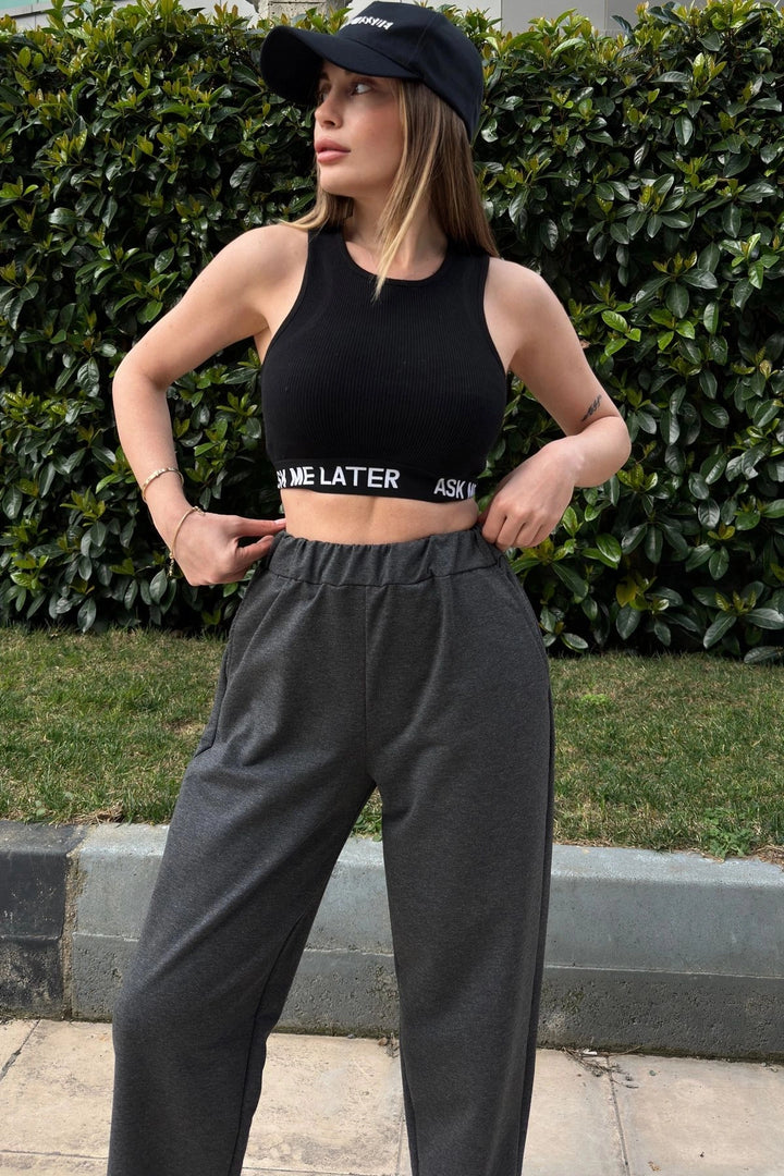 Anthracite High Waist Elasticated Double Pocket Comfortable Fit Trousers BCBSK-25700-3526 - Arlington Heights