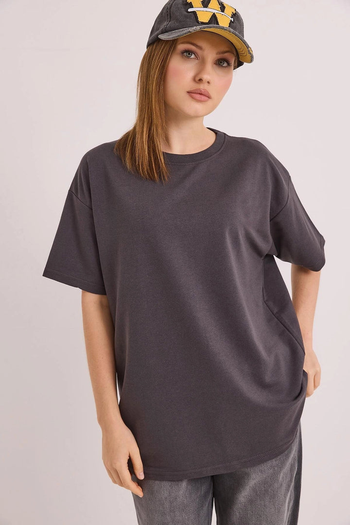 Anthracite Bicycle Neck Basic 2 Thread Comfortable Fit T-shirt BC251000 - Puertollano
