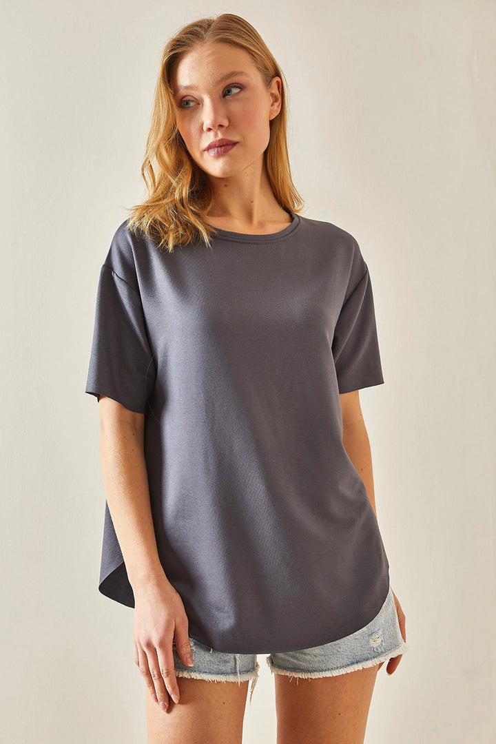Anthracite Bicycle Neck Oys Modal Oval Cut Soft Textured Basic T-Shirt BC241115 - Whanganui