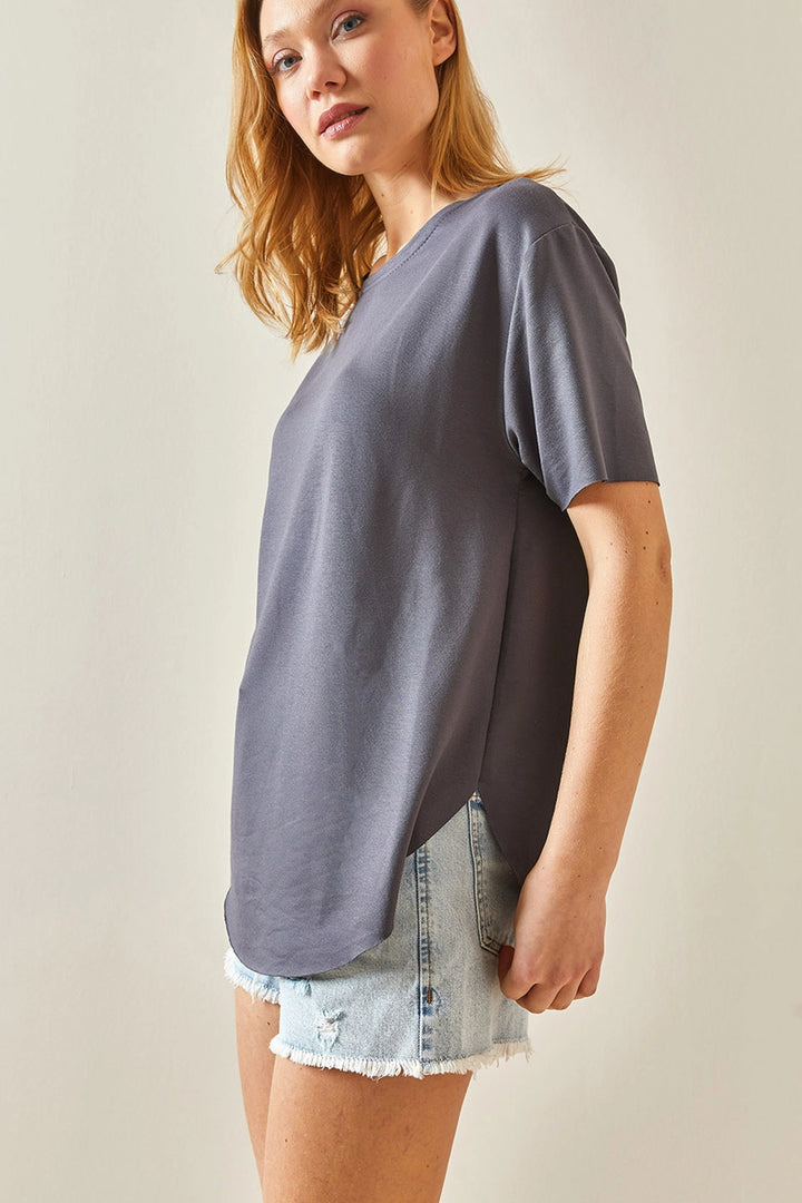 Anthracite Bicycle Neck Oys Modal Oval Cut Soft Textured Basic T-Shirt BC241115 - Whanganui