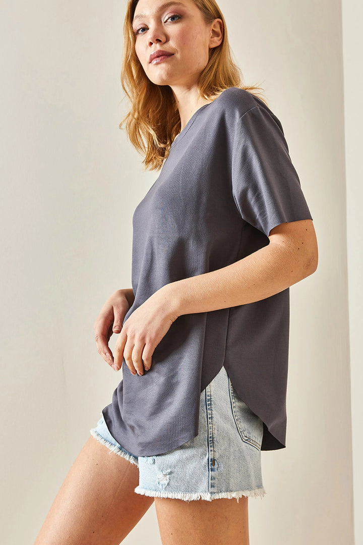 Anthracite Bicycle Neck Oys Modal Oval Cut Soft Textured Basic T-Shirt BC241115 - Whanganui