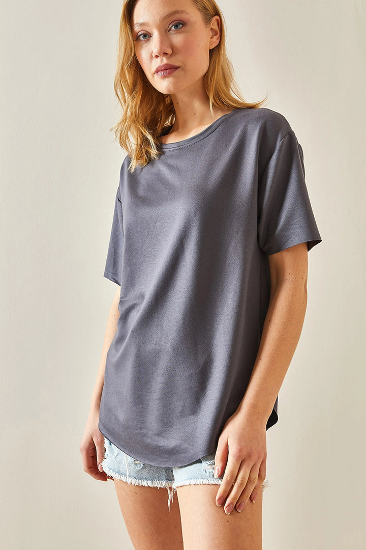 Anthracite Bicycle Neck Oys Modal Oval Cut Soft Textured Basic T-Shirt BC241115 - Whanganui