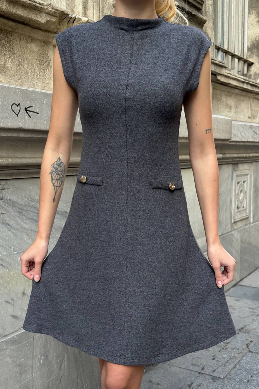 Anthracite Pocket Detailed Sleeveless Mini Knit Dress BCHZCK-251268 - Cádiz