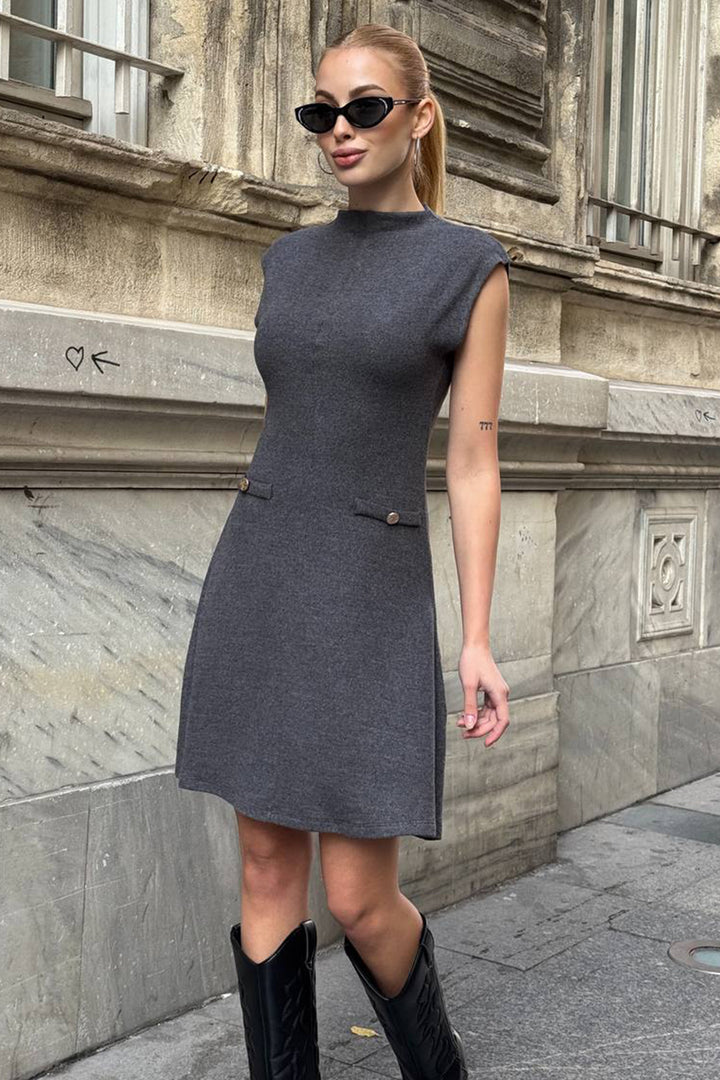 Anthracite Pocket Detailed Sleeveless Mini Knit Dress BCHZCK-251268 - Cádiz