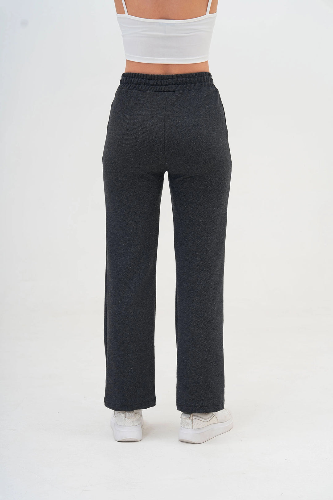 Anthracite Double Pocket Knitted Fabric Comfortable Fit Palazzo Pants BC25PKN03 - Acatlán de Pérez Figueroa