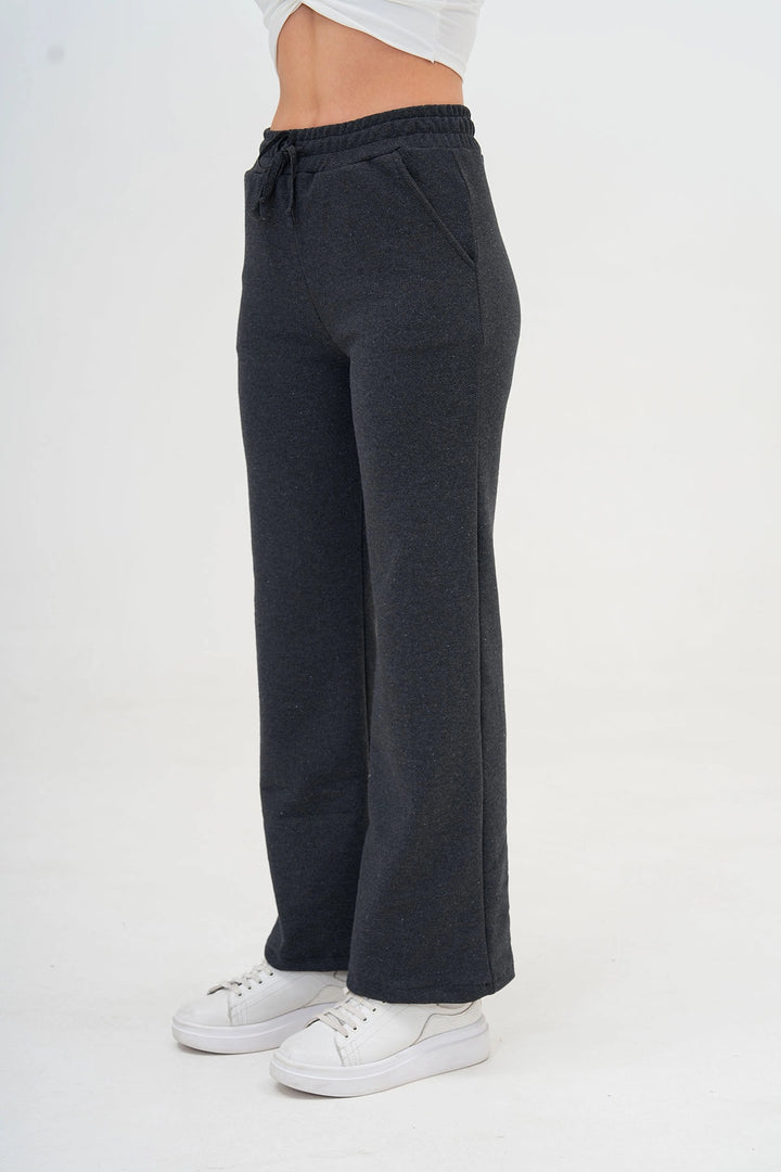 Anthracite Double Pocket Knitted Fabric Comfortable Fit Palazzo Pants BC25PKN03 - Acatlán de Pérez Figueroa